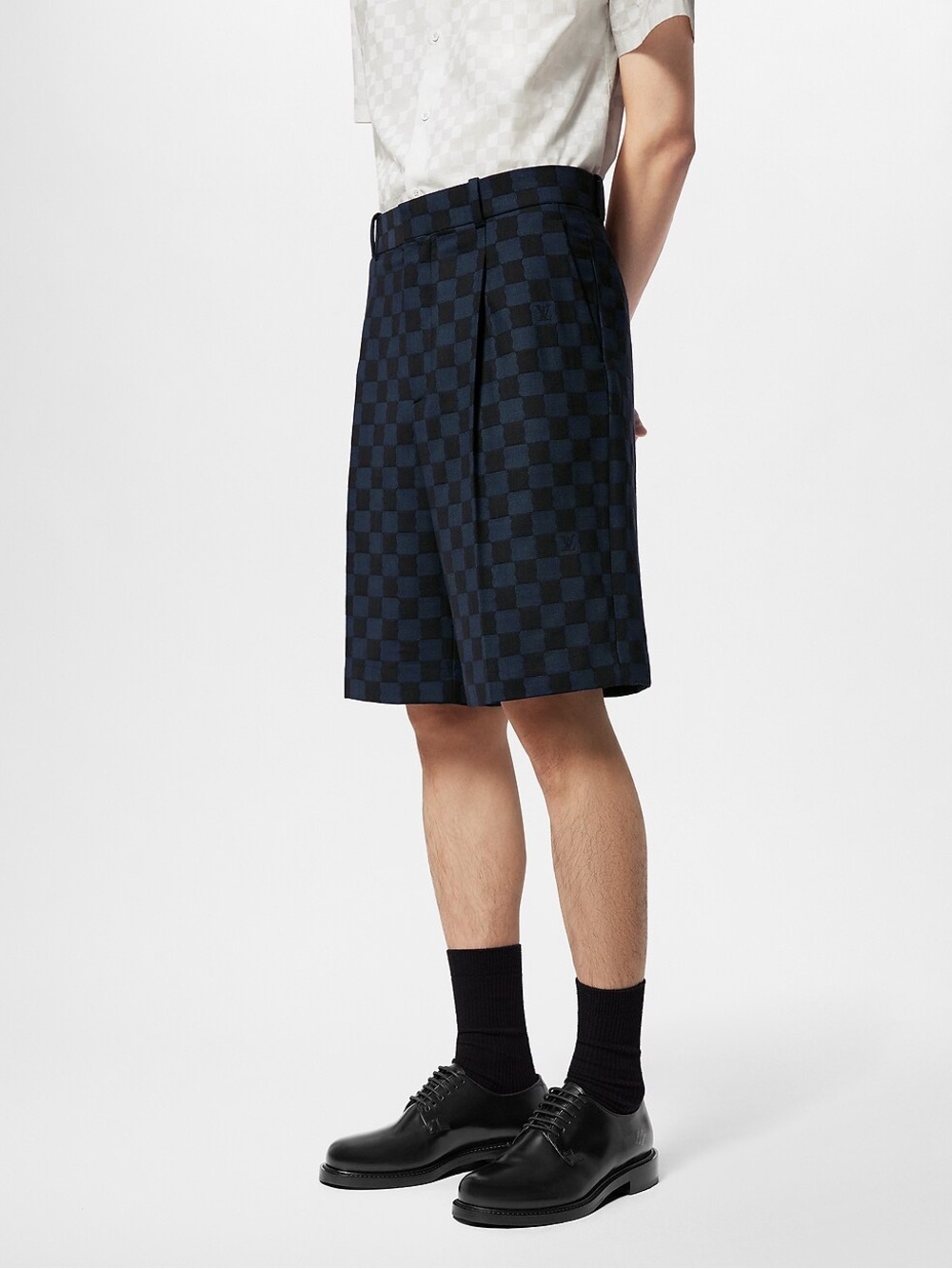 Louis Vuitton Navy and Dark Blue Checkerboard Tailored Shorts